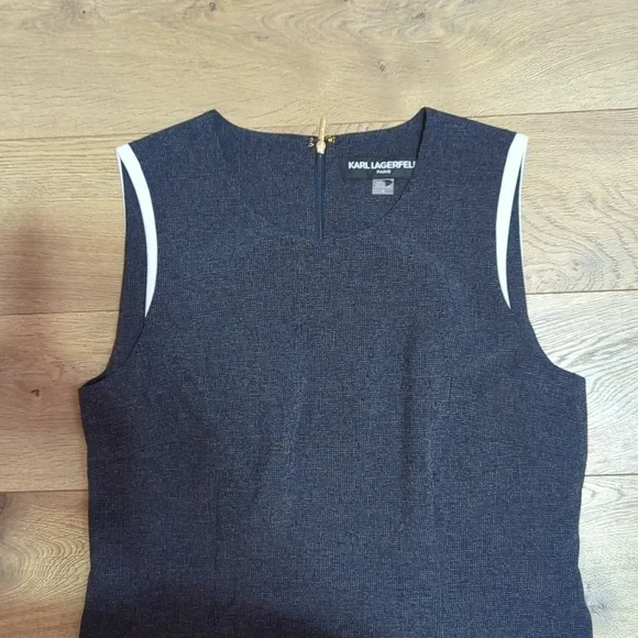 Karl Lagerfeld Paris Two-Tone Pocket Dress In Navy Size 10 - Picture 4 of 10